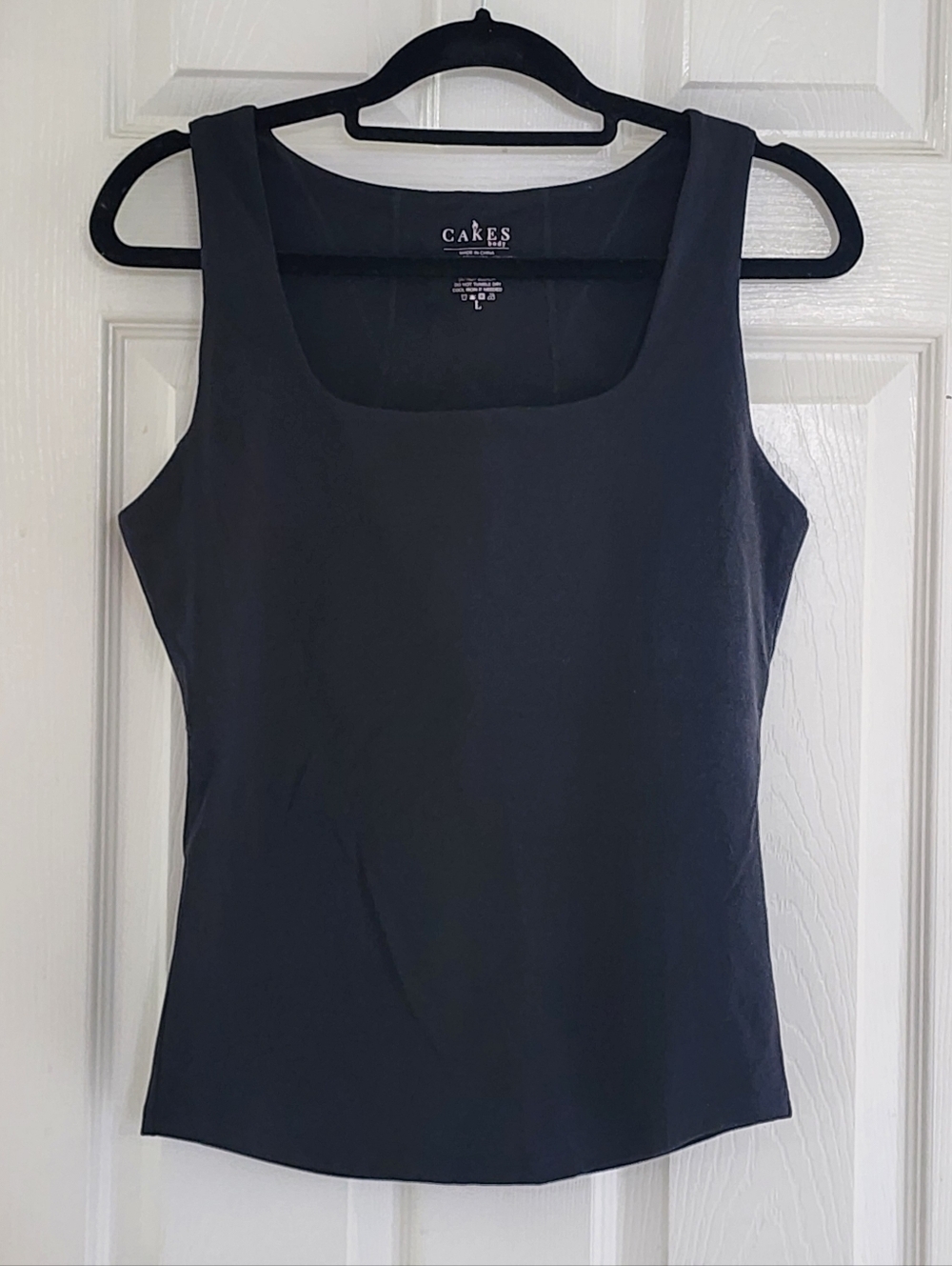 Cakes Body No BS Square Neck Tank Top - Built-in Shelf Bra - Black - Large